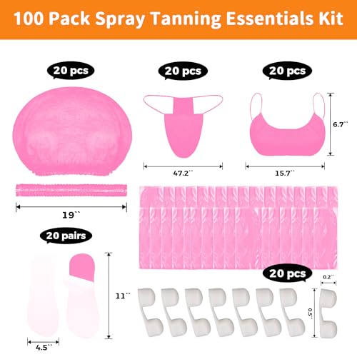 Image of 100 Pcs Tan Spray Tanning Essentials Kit: 20 Each Hair Nets, Nose Plugs, Sticky Spray Tan Feet Pads & Disposable Undergarments,Premium Quality Accessories for Salon