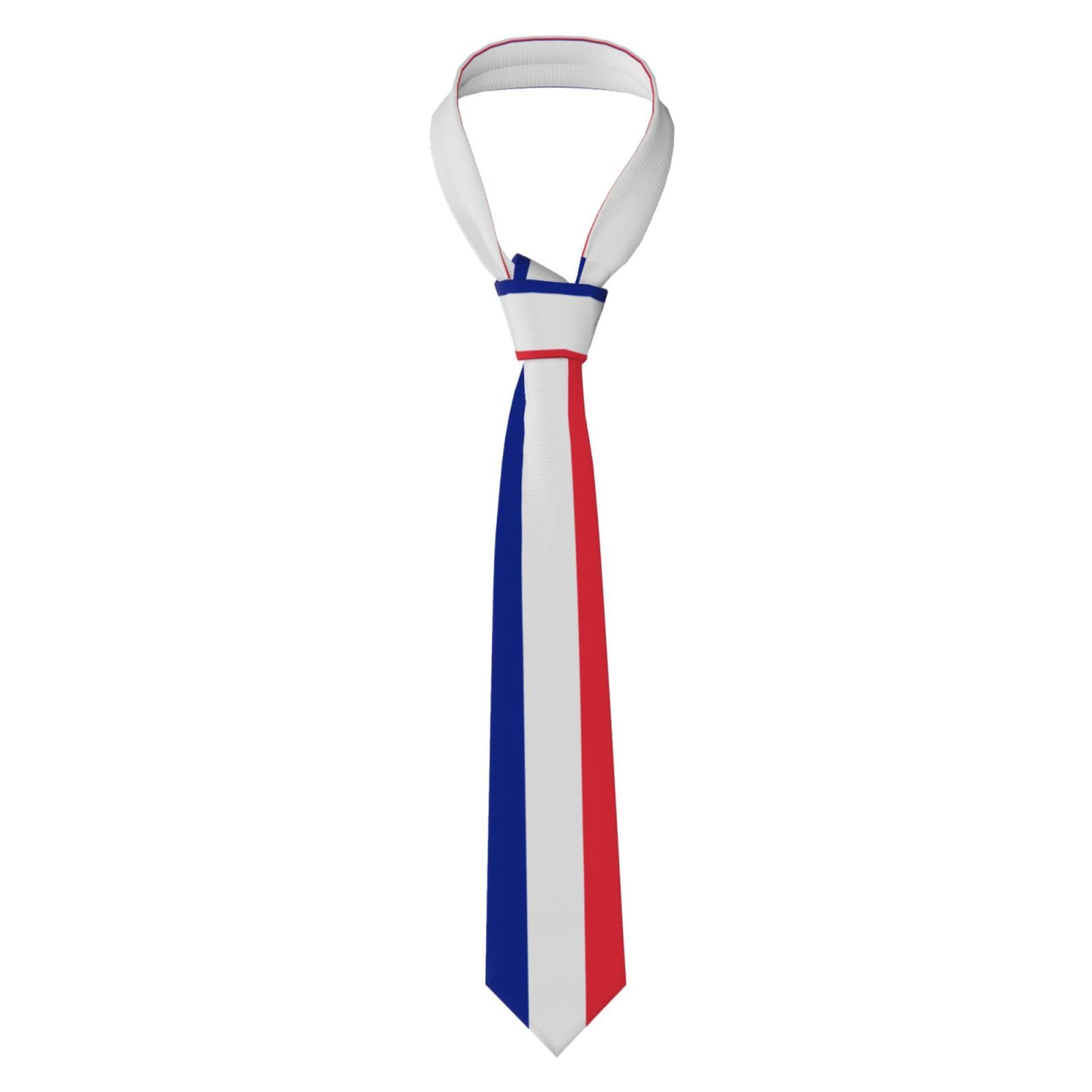 Hjfczh Men's Black French Flag Printed Necktie Tie Soft & Comfortable, Non-Deforming, Fade-Resistant, Durable (57X3.1 Inch)