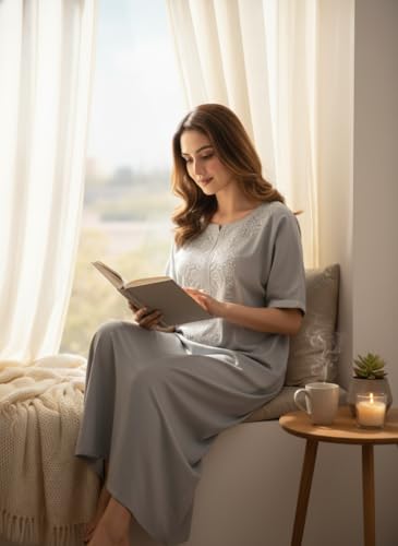 Image of BellaMora Nighty| Nighty for Women Stylish| Alpine Nighty for Women| Night Gown for Women Stylish| Breathable Alpine Fabric| Elegant Embroidery|