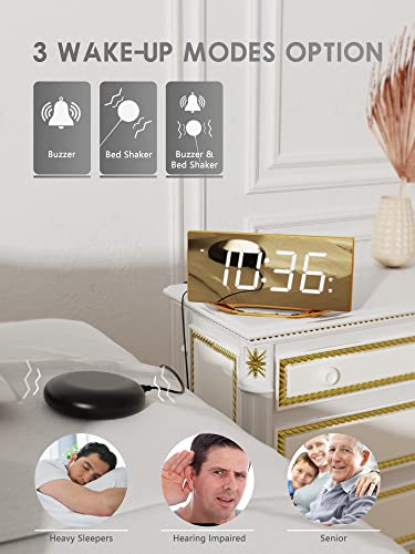 Extra Loud Alarm Clock For Heavy Sleepers Adults, Vibrating Alarm Clock For Hearing Impaired Deaf Teens Seniors, 8.7" Mirror Digital Clock With Usb Charger, Battery Backup, Dual Alarm, Snooze, 12/24H #TOP1