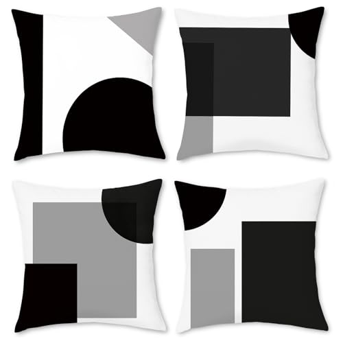 BREASOME Kissenbezug 45x45 cm 4er Set Kissenbezüge Geometrisches Patchwork Design Schwarz Weiß Grau Kissenhülle Dekorative Sofakissen Dekokissen Zierkissenbezug für Sofa Couch Wohnzimmer Schlafzimmer BREASOME Kissenbezug 45x45 cm 4er Set Kissenbezüge Geometrisches Patchwork Design Schwarz Weiß Grau Kissenhülle Dekorative Sofakissen Dekokissen Zierkissenbezug für Sofa Couch Wohnzimmer Schlafzimmer