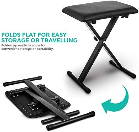 LIVIVO Height Adjustable and Folding Pro X-Frame Piano Bench with Steel Tubes, Padded Black Leather Seat and Non-Slip Feet