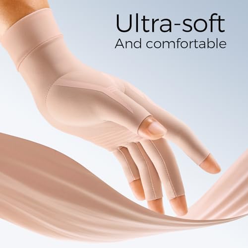 Image of FREETOO All-Around Compression Arthritis Gloves for Women for Pain, Carpal Tunnel Relief Gloves for Men, Hand Compression Gloves for Crocheting, Rheumatoid Arthritis. Warm Pink L