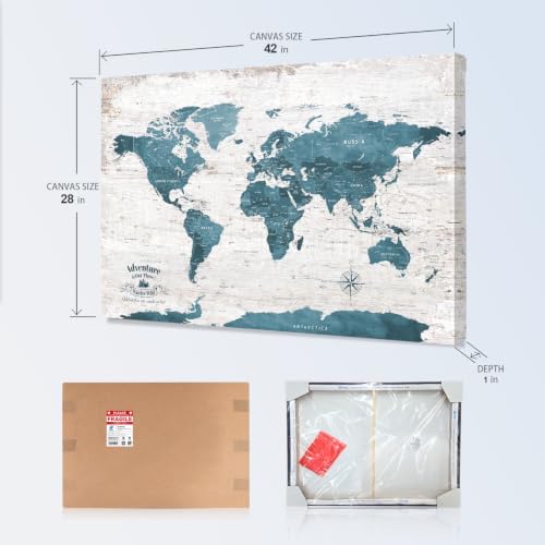 Image of IPIC Antique Blue World Map Pin Board and USA Map, Set of 2, Size 42x28 in