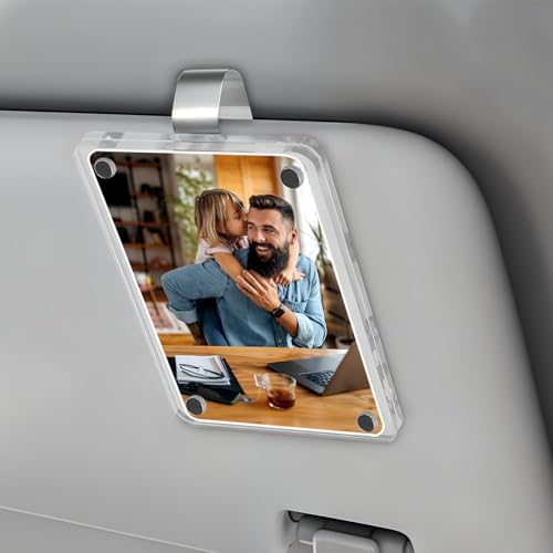 CIATBYYJ 1 soporte de fotos acrílico para coche, parasol de coche personalizado, clip de fotos para parasoles de coche, soporte magnético para parasol, marco de fotos personalizado para automóviles, 9