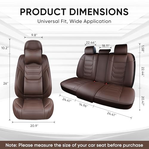 Image of TIEHESYT Coffee Car Seat Covers Full Set, Breathable Leather Automotive Front and Rear Seat Covers with Headrest, Car Seat Protectors Full Set, Compatible with Most Vehicles, SUV