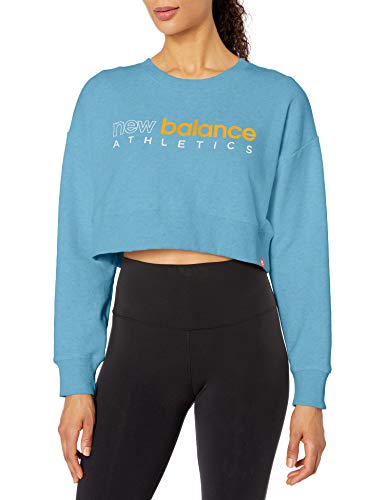 New Balance Women's Essentials Icon Crop Crew Neck Sweatshirt, Wax Blue, M