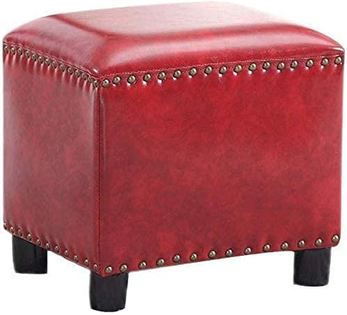 Podnóżek, vintage tapicerowane nity podnóżek stołek z litego drewna stołek do przewijania butów salon sofa stolik kawowy, kwadratowy skórzany podnóżek czarny 16x