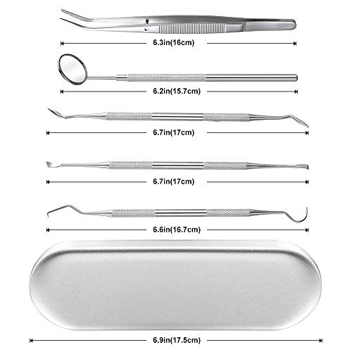 Dental Tools, 5 Pcs Professional Teeth Cleaning Tools Stainless Steel Stainless Steel Dental Scaler, Mouth Mirror, Tarter Scraper, Tooth Pick, Tweezers, for Personal & Pet Oral Care Use - Thumbnail 6