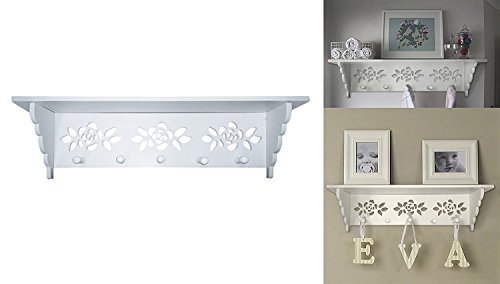 White Wooden 5 Hook Rack with Shelf on Top, Perfect For Your Keys or Hang Your Coat and Put Your Accessories Neatly on Top. Includes Mounting Hardware White Wooden 5 Hook Rack with Shelf on Top, Perfect For Your Keys or Hang Your Coat and Put Your Accessories Neatly on Top. Includes Mounting Hardware