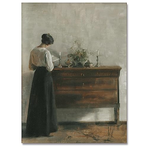 uoyien Vintage Danish Canvas Wall Art Famous Artwork Woman Reading Portrait Oil Painting Dark Academia Aesthetic Print 19th Century Antique Poster Retro Gallery Bedroom Decor16x24in Unframed