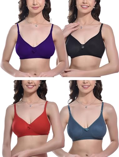 Image of FIMS - Fashion is my style Women Cotton Blend Non-Padded Bra Non-Wired Mould Seamless Cup Solid Bras Cup-B Pack of 1, Multicolor