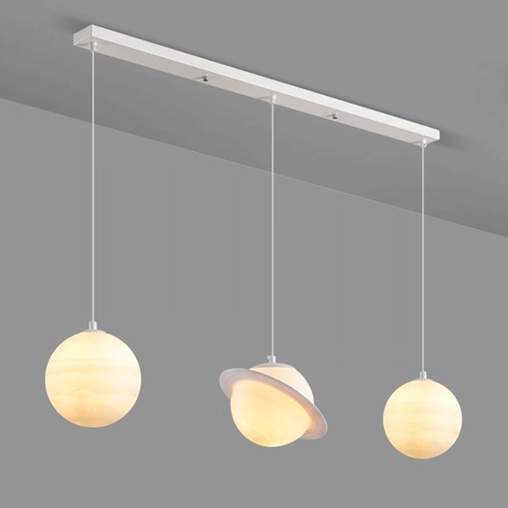 Lustre planète acrylique haut de gamme avec structure blanche à 3 têtes