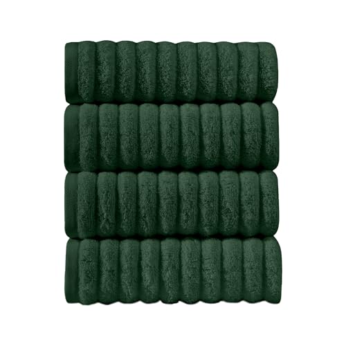 Image of Elegant Comfort Luxury 100% Turkish Cotton Corduroy Ribbed 4 Pack Hand Towel Set 16 x 28 Inch - Absorbent, Super Soft, Quick Dry, Premium Towels for Bathroom, Gym, Spa and Hotel Use, Hunter Green