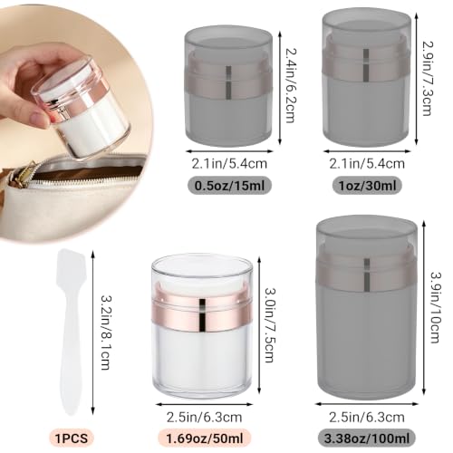 Image of Segbeauty 1.7oz 4pcs Empty Airless Jars for Cream, Rose Gold Plastic Bottle | 50ml Plastic Vacuum Travel Toilet Bottles Refillable, Reusable Large Essential Oils Jar, Airless Cosmetic Liquids Dispenser