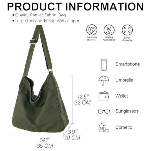 Image of KAMEILONG Canvas Crossbody Shoulder Bag Casual Hobo Bag Travel Tote Bag Messenger Bags Cute Large Purse for Women
