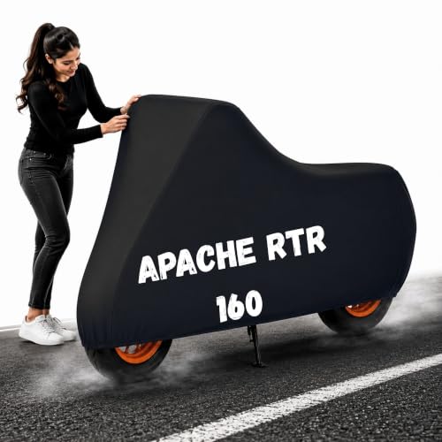 Image of Powerfull Bike Body Cover for Apache RTR 160 Dustproof Scratchproof - 100% Waterproof Apache RTR 160 Cover for Two Wheeler, Outdoor Full Motorcycle Cover with UV, Duty, Rain Protection - Black
