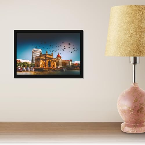 Image of Mad Masters Gateway Of India Mumbai India Painting Hanging Photo Frame Decorative Item for Living Room, Bedroom, Home Decor and Wall Decoration (MM 1549, 30.5L x 20.3W cm, Canvas, With Plexi Glass)