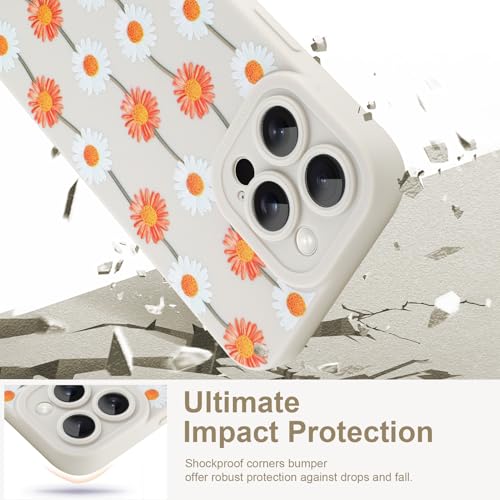 Image of Designed for iPhone 16 Pro Max Case, Cute Daisy Flower Floral Pattern Design, Slim Soft TPU Liquid Silicone Protective Cover for Women Girls - White