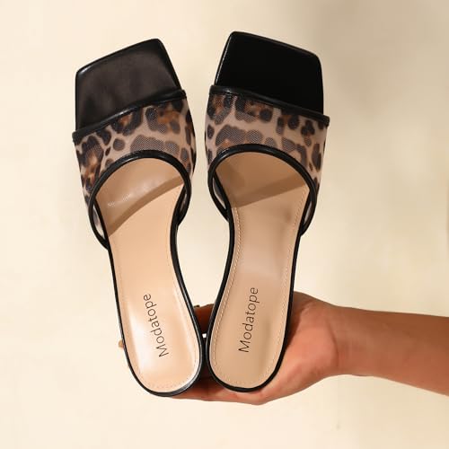 Image of Modatope Womens Heeled Sandals Open Square Toe Heels Chunky Block Heel Slip On Sandals for Women