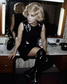 Gina Lollobrigida in black mini dress & blonde hair in dressing room 8x10 photo