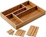 Elbmöbel Bambus Organizer verstellbare Trennwände 15-Fächer Schubladeneinsatz Besteckkasten 32x44x5cm