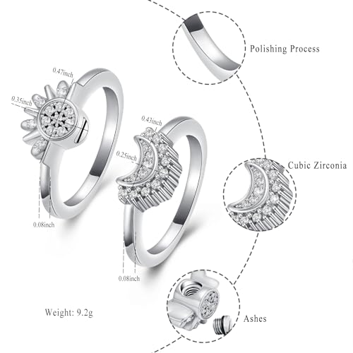 Cremation Jewelry for Ashes Ring - Celestial Sun and Moon Urn Ring Set with Mini Keepsake Urn Memorial Ash Jewelry2