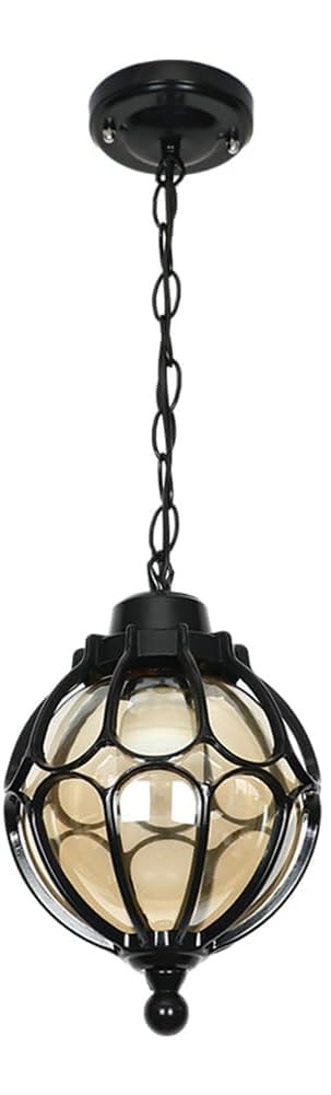 Outdoor Round Pendant Lights for Porch Waterproof Exterior Outside Chandelier Antique Bronze Hanging Lantern Vintage Glass Black Ceiling Lighting for Farmhouse Patio Entryway Front Door 156(Black,18
