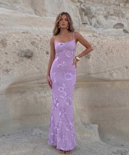 Curvphilo Women's 3D Embroidery Satin Floral Mesh Bodycon Maxi Dress - image 9