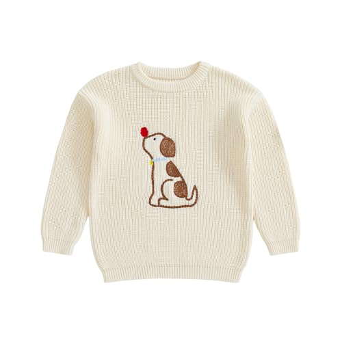 Kids Warm Sweater Long Sleeve Crew Neck Embroidery Dog Winter Sweater Clothes for Girls Boys