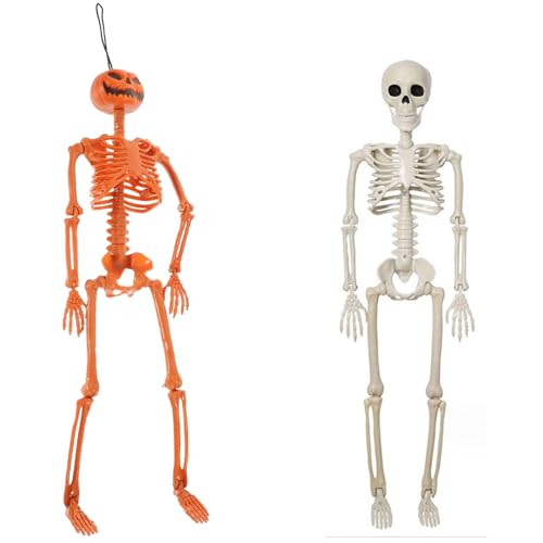 CHAOTEMAI 2 peças 40 cm esqueletos Halloween decoração articulações móveis decoração Halloween pendurado ornamentos esqueleto para casas encantadas cemitérios jardim exterior casa