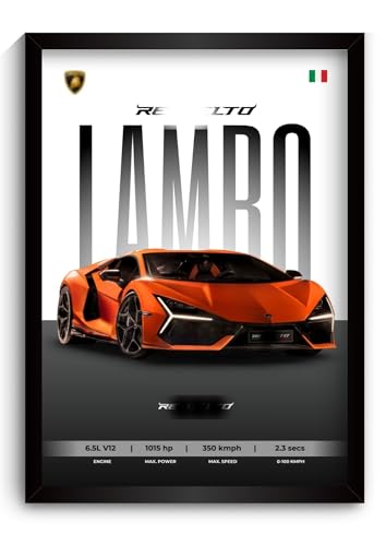 Image of Lamborghini Revuelto Poster | Framed Lamborghini A4 Sized (31 x 23 cm) | Car Poster for Wall, Gift for Boys, Supercar Posters | Supercar Frames | Car Posters for Wall, Bedroom, Hostel, Study Room (F 011)