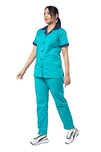 Image of UNIFORM CRAFT Female Nurse Uniform NT03 | Hospital Staff, clinics, Home Health, Nurse Uniforms for Women made of Polyester-Cotton (M, Teal & Navy Blue)