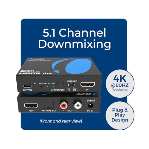 Image of OREI 4K@60Hz HDMI Audio Extractor & Decoder with ARC, HDCP 2.2, HDR (Dolby Vision / HDR10+ / HLG), 18Gbps, Optical SPDIF & Analog L /R Audio Out, Downmix, CEC Pass-Through (HDA-915)