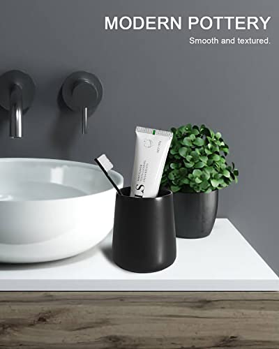 Matte Black Toothbrush Holder, 2 Pcs Ceramic Tooth Brushing Cup Holders, Toothbrush And Toothpaste Organizer Stand For Bathroom Home Decor, Countertop Dresser Storage #TOP2