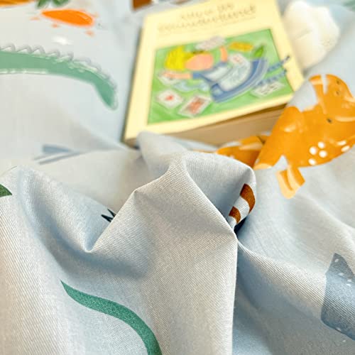 Blueblue Jurassic Dinosaur Duvet Cover Set 100% Cotton Bedding For Kids Boys Girls Teens Single Bed Cartoon Dinosaur Long-Necked Dragon Cactus On Light Blue Grey 1 Comforter Cover 2 Pillowcase (Twin) #TOP4