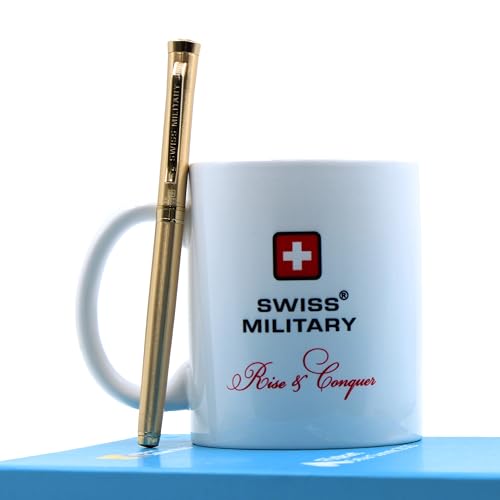 Image of SWISS MILITARY INNOVA Smooth Writing Metal Body Roller Pen with 0.7mm NSTC Blue Poly Jotter Refill, 2000-2200m Writing Length, Best Gift Men & Women, Professional, Executive Office- Body Gold