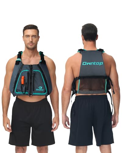 Owntop Swim Jackets Adult, Adjustable Safety Strap, Mens Womens Swim Vest Kayak, Buoyancy Float Vests for Fishing Swimming Stand-up Paddle (Gray-Green, M/L) - image 7