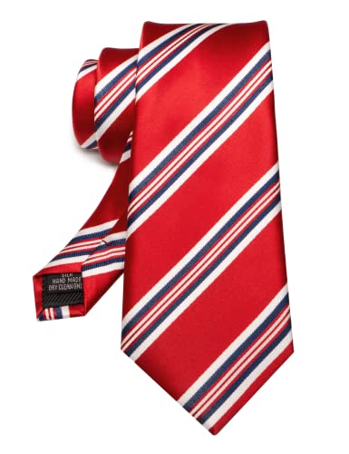 Rbocott Red White Blue Stripe Tie And Pocket Square With Tie Clip Sets For Men Business Necktie(20) #TOP3