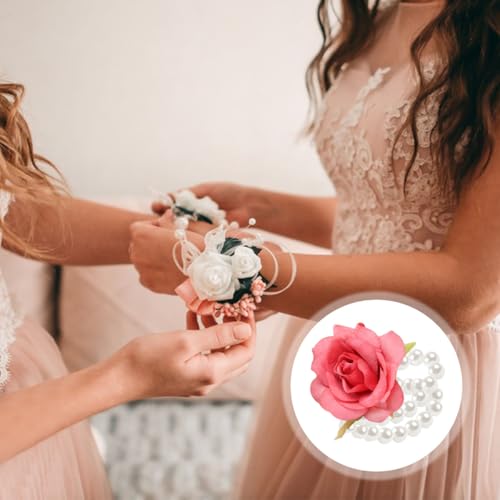 10 Pieces Pearl Corsage Wristlet Bracelet Elastic Wrist Corsages Bands for Wedding Prom Pearl Corsage Bracelet DIY Corsages Accessories for Bride Shower Party Stretch Wristband for Hand Flower (White)2