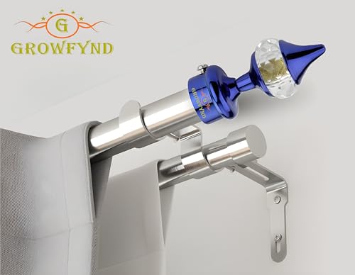 Image of Aluminium Single & Double Diamond Curtain Brackets Parda Holders with Support Fittings 1 Inch Rod Pocket Finials Designer Door and Window (Pack of 1 Pair, Blue)