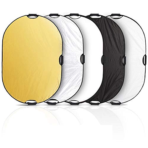 Selens 5 en 1 Reflector de Luz Oval 80x120CM Plegable Portátil con Asa Iluminación Estudio Fotográfico Fotografía al Aire Libre, Color Negro, Blanco, Oro, Plata, Translúcido Cover