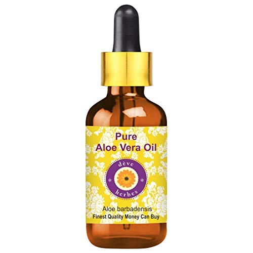 Deve Herbes Pure Aloe Vera Oil (Aloe barbadensis) with Glass Dropper Natural Therapeutic Grade100ml (3.38 oz)