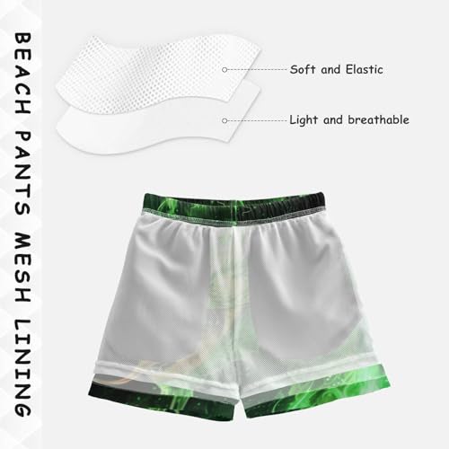 Pigsaly Boys Swim Trunks Green Fire Dragon Head Boys Board Shorts Swimsuit Swimwear Summer Bathing Suit S4