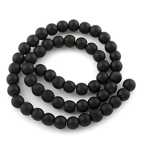 Frosted Glass Beads Set of 3 Strands Round Bead Set 8 mm 6 mm 4 mm Frosted Matt Iced Glass Beads for Threading (Black) - Image 4