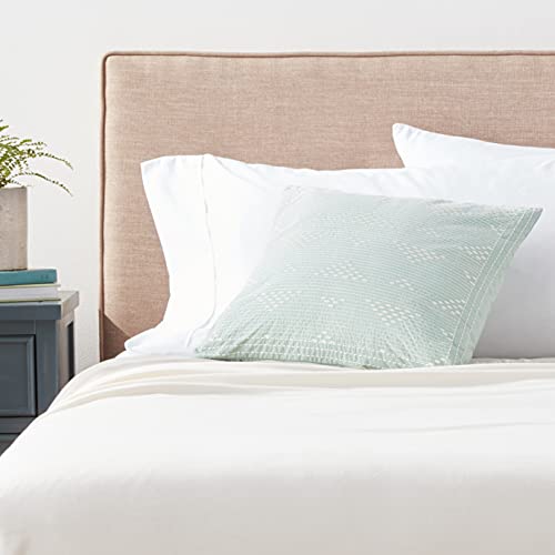 Image of INK+IVY Cario Mid Century Modern Cotton Square Decorative Pillow Sofa Cushion Lumbar, Back Support, 18X18 inch, Geometric Embroidery Blue