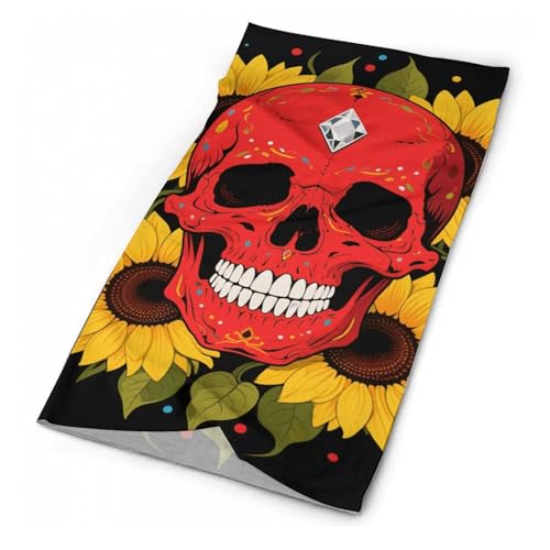 Red Skull & Yellow Sunflowers Neck Gaiter Face Cover Scarf, Breathable Sun Balaclava for Skiing Fishing Hiking Cycling2