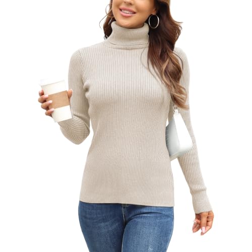 Image of Rocorose Women's Ribbed Turtleneck Sweater Long Sleeve Knitted Solid Pullover