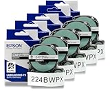 Epson LABELWORKS 224BWPX-5PK Genuine PET (Polyester) Tape Cartridge - 5 Unit Pack of Black on White Industrial Label Maker Tape - 1