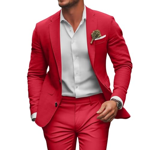 Retro Linen Mens Suit 2 Pieces Slim Fit Light Weight Beach Summer Wedding Tuxedo Set Jacket Blazer Pants for Men